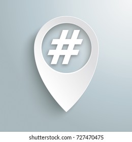 White location marker with hashtag on the gray background. Eps 10 vector file.