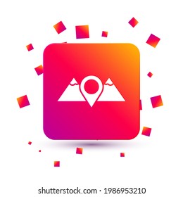 White Location mountains icon isolated on white background. Symbol of victory or success concept. Square color button. Vector