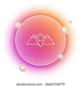 White Location ícone montanhas isolado no fundo branco. Símbolo do conceito de vitória ou sucesso. Fundo de círculo gradiente laranja e rosa. Vetor