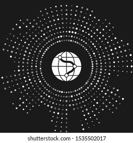 White Location on the globe icon isolated on grey background. World or Earth sign. Abstract circle random dots. Vector Illustration