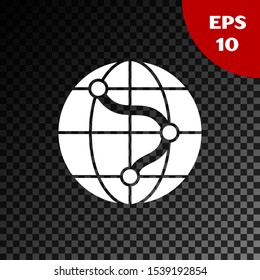 White Location on the globe icon isolated on transparent dark background. World or Earth sign.  Vector Illustration