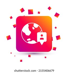 White Location on the globe icon isolated on white background. World or Earth sign. Square color button. Vector