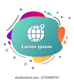 White Location on the globe icon isolated on white background. World or Earth sign. Abstract banner with liquid shapes. Vector Illustration