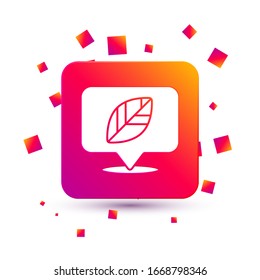 White Location pin with leaf inside icon isolated on white background. Square color button. Vector Illustration