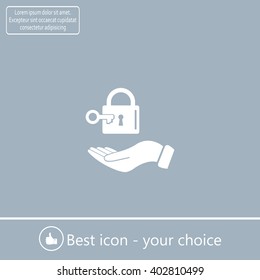 white lock icon in flat hand