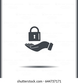 white lock icon in flat hand
