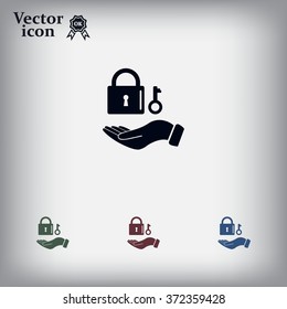 white lock icon in flat hands