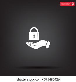 white lock icon in flat hands