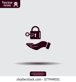 white lock icon in flat hands