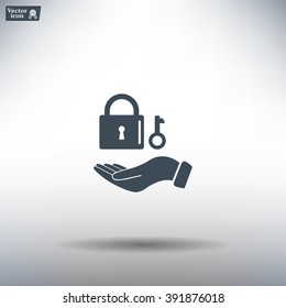 white lock icon in flat hands