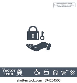 white lock icon in flat hands