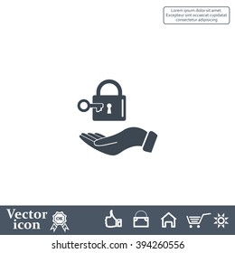 white lock icon in flat hands