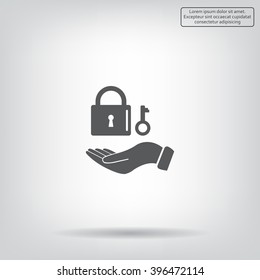 white lock icon in flat hands