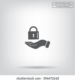 white lock icon in flat hands