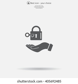 white lock icon in flat hands