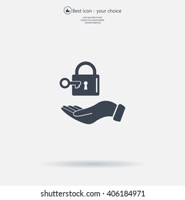 white lock icon in flat hands