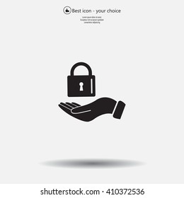 white lock icon in flat hands