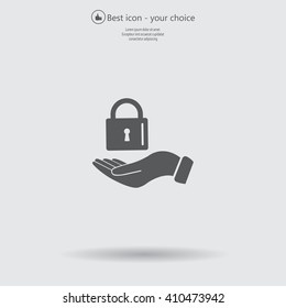 white lock icon in flat hands