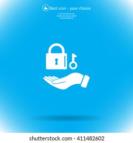white lock icon in flat hands