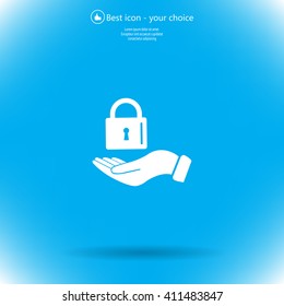 white lock icon in flat hands