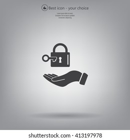 white lock icon in flat hands