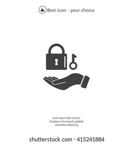 white lock icon in flat hands