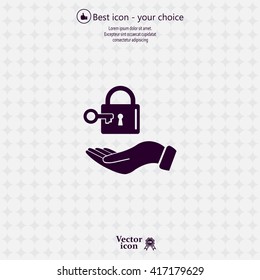 white lock icon in flat hands