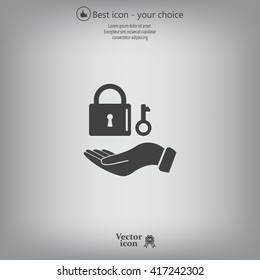 white lock icon in flat hands