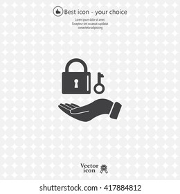 white lock icon in flat hands