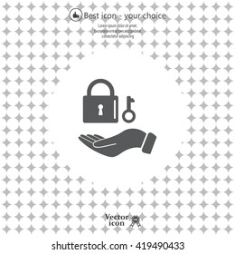 white lock icon in flat hands