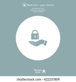 white lock icon in flat hands