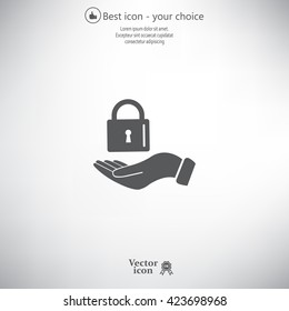 white lock icon in flat hands