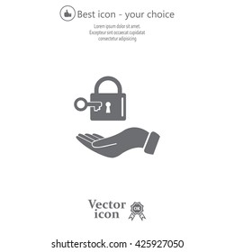 white lock icon in flat hands
