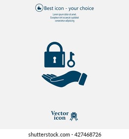 white lock icon in flat hands