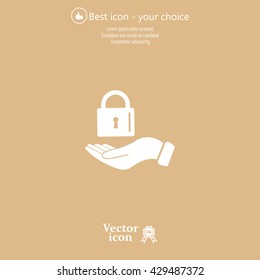 white lock icon in flat hands