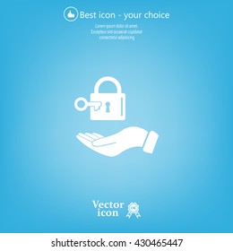 white lock icon in flat hands
