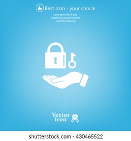 white lock icon in flat hands