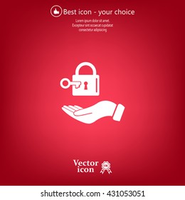 white lock icon in flat hands