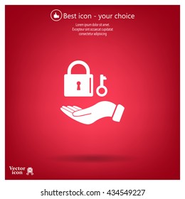 white lock icon in flat hands