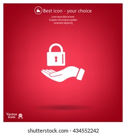 white lock icon in flat hands