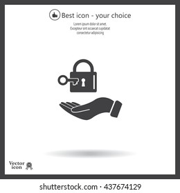 white lock icon in flat hands