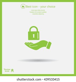white lock icon in flat hands