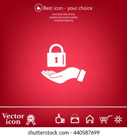 white lock icon in flat hands