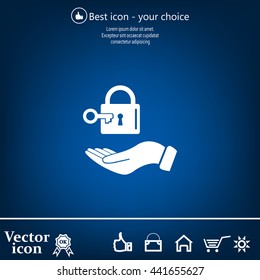 white lock icon in flat hands