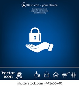 white lock icon in flat hands