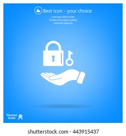 white lock icon in flat hands
