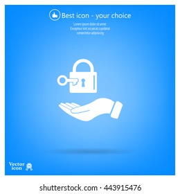 white lock icon in flat hands