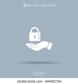 white lock icon in flat hands