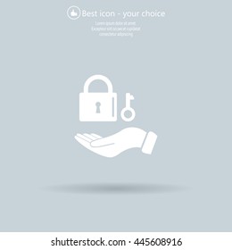 white lock icon in flat hands