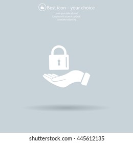 white lock icon in flat hands